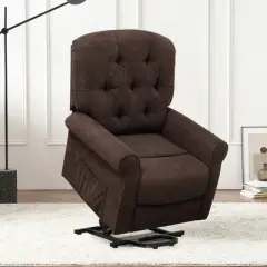Costway Power Lift Recliner Chair Sofa for Elderly w/ Side Pocket & Remote Control Black\Brown