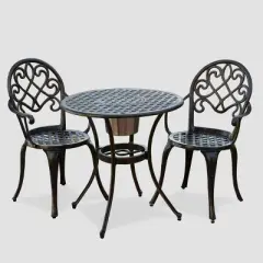 Angeles 3pc Cast Aluminum Bistro Set - Copper - Christopher Knight Home