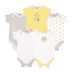 Luvable Friends Cotton Bodysuits 5pk, Neutral Owl