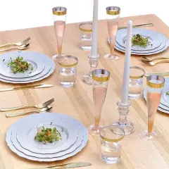 Silver Spoons Elegant Disposable Plastic Plates for Party, Heavy Duty Grey Disposable Plate Set, (10 PC) - Vintage