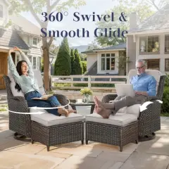 Belord 5 Piece Patio Furniture Set with Swivel Chairs and Ottomans, High Back Deep Seat Cushioned Wicker Swivel Patio Chairs Set of 2 with Ottoman