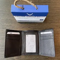 Officially Licensed "US Air Force" Medallion Genuine Leather Classic Handmade Wallet - Trifold Black