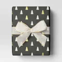 30&rdquo; 25 sq ft Christmas Roll Wrap Gold/Silver Trees on Black - Wondershop&trade;
