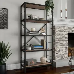 Hastings Home 5-Tier Open Style Bookshelf, Brown