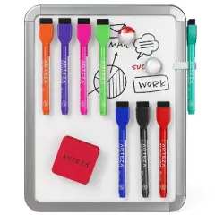 Arteza Premium Set of 2 Framed White Magnetic Dry Erase Lapboards (8.5"x11"), 16 Markers with Cap Erasers, and Magnets