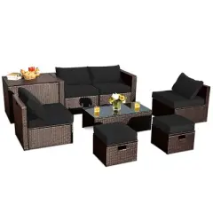 Costway 8PCS Patio Rattan Furniture Set  Space-Saving Storage Cushion Black\Turquoise\Navy cover