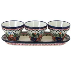 Blue Rose Polish Pottery 928-659 Zaklady Flower Pots with Tray