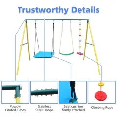 Yinvani Indoor/Outdoor Metal Swing Set with Safety Belt for Backyard
