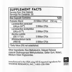 THORNE - FloraSport 20B Probiotic Supplement - 20 Billion Active Cultures per Capsule - NSF Certified for Sport - 30 Capsules