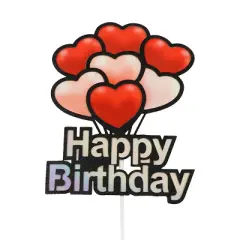 O'Creme 'Happy Birthday' with Heart Balloons Cake Topper