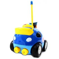 Link 4" Cartoon RC Police Car with Music, Lights & Action Figure, Remote Control Toy for Toddlers & Kids | Blue