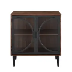Metal Door Tempered Glass TV Stand for TVs up to 32" Dark Walnut - Saracina Home
