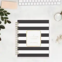 Day Designer 2024 Planner 8"x10" Daily/Monthly Frosted Cover Rugby Stripe Black