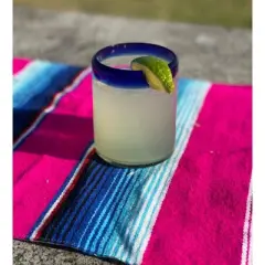 Dos Sue&ntilde;os Mexican Hand Blown Tumblers - Blue Rim - 10oz - Single Glass