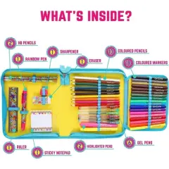 GirlZone 43-Piece Rainbow Stationery Set for Girls, Jumbo Rainbow Arts & Crafts Filled Stationery Pencil Case for Girls