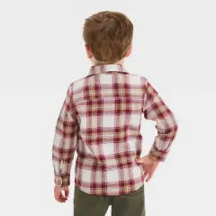OshKosh B'gosh Toddler Boys' Plaid Woven Long Sleeve Flannel Shirt - Burgundy/Brown/Cream