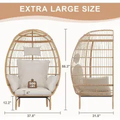 Modern Rattan Egg Chair - Waterproof Outdoor Patio Lounge Chair with Thick Cushion