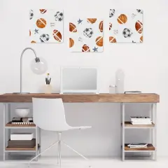 Sweet Jojo Designs Boy Fabric Photo Memo Board Watercolor Sports Theme Blue Brown and Orange