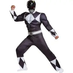 Mens Power Rangers Classic Black Ranger Muscle Costume - Large/X Large - Black