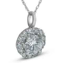 Pompeii3 3/4 Ct TW Round Cut Diamond Halo Solitaire Pendant 14k White Gold Necklace