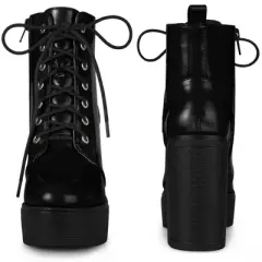 Perphy Women's Platform Lace Up Chunky Heel Western Combat Boots