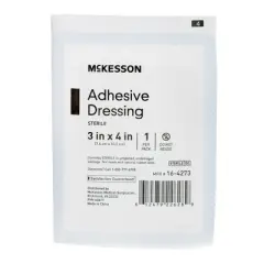McKesson Adhesive Dressing Wound Pad, 3 in. x 4 in., 100 Count, 1 Pack