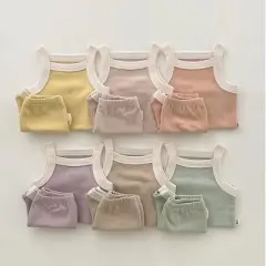 MyKids-USA Baby Girl Solid Color Thin Style Pure Cotton Vest Combo Shorts 2 Pieces Sets Home Clothes