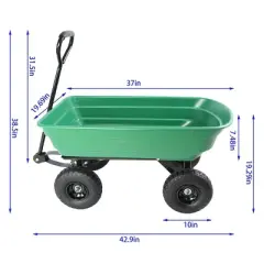Folding car Poly Garden dump truck with steel frame, 10 inches. Pneumatic tire, 300 pound capacity, 75 liter truck body