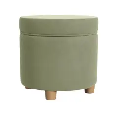 Round Storage Ottoman Light Sage Green Velvet - HomePop