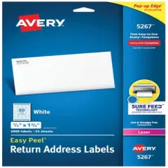 Avery Easy Peel Return Address Labels, Laser, 1/2 x 1-3/4 Inches, Pack of 2000