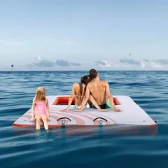 VEVOR Inflatable Floating Dock, 15x6.5FT Inflatable Dock Platform with 4*6FT Trampoline Mesh Pool, Non-Slip Floating Platform Water Mat