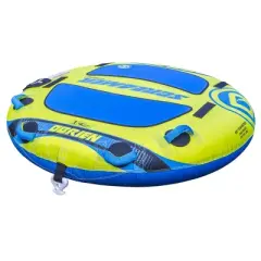 O'Brien Watersports Screamer 1 Person 60 Inch Round Towable Inflatable Water Sport Ride On Tube w/ Comfort Grips for Ocean or Lake, Blue & Yellow