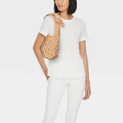 Straw Tie-Top Shoulder Bag - A New Day&trade; Light Brown: Woven Paper, Structured Handbag, Adjustable Strap