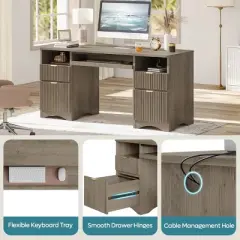 Bestier 59''Executive Office Desk with File&Storage  Drawers，Computer Desk with Keyboard Tray, Office Desks with Cable Management&2 Open Compartments