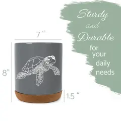 Elanze Designs 8 inch Nautical Sea Turtle Large Ceramic Kitchen Utensil Holder Gray and White Crock with Cork Base