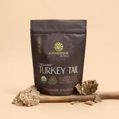 Sunwarrior Organic Turkey Tail Mushroom Powder, Be Well Turkey Mushroom Immune Support, Microbiome Gut Health Support, 50 Servings 100g Pouch
