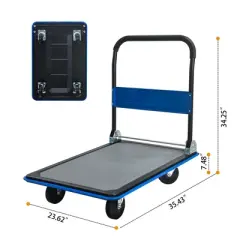 ORRD 660lbs Heavy Duty Flatbed Cart, Foldable Platform Hand Truck with 360&deg; Swivel Wheels, Blue