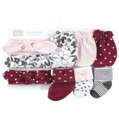 Hudson Baby Infant Girl Caps, Mittens and Socks Set, Retro Floral, 0-6 Months