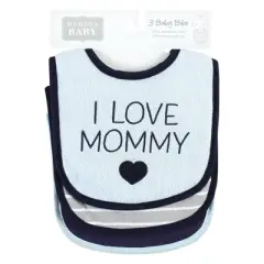 Hudson Baby Infant Boy Fiber Filled Drooler Bibs 3pk, I Love Mommy Lt. Blue, One Size