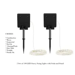 Nature Spring Solar-Powered Outdoor LED String Lights With 8 Modes - Warm White, 2-Pack