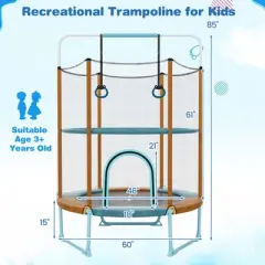 Infans 60" Trampoline for Kids w/Gymnastic Bar Rings Foamed Handle No Gap Design