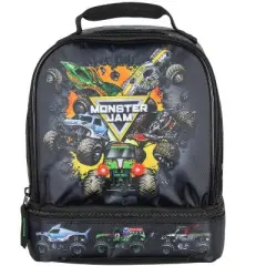 Monster Jam Grave Digger Megalodon Pirate's Curse Dual Compartment Lunch Box Bag Black