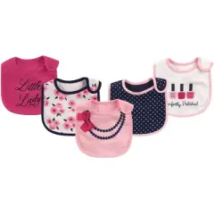 Little Treasure Baby Girl Cotton Bibs 5pk, Bow Necklace, One Size