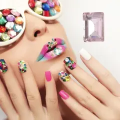 Unique Bargains Women's Fashion Rhinestone Nail Supplies Pink White 1 Set