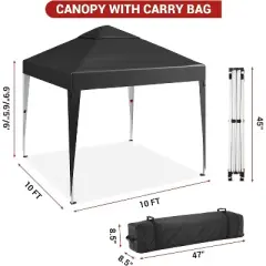 10x10 Pop Up Camping Tent,  Pop Up Canopy Tent, Tarp Beach Tent w/ 4 Sandbags, Waterproof Sun Shelter Gazebo for Party, Camping, Commercial Events