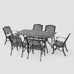 Hallandale Sarasota 7pc Cast Aluminum Dining Set - Hammered Bronze - Christopher Knight Home