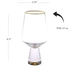 Classic Touch Set Of 6 Water Glasses With Gold Base And Rim 6.5"H