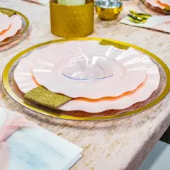 Silver Spoons Elegant Disposable Plastic Plates for Party, Heavy Duty Pink Disposable Plate Set, (10 PC) - Veil	