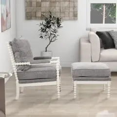 Velvet Accent Spindle Chair with Ottoman, Modern Arm Reading Chair with Armrests Pad and Footrest-ModernLuxe