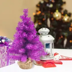 Northlight Pine Christmas Tree in Natural Jute Base - 18" - Boysenberry Purple  - Unlit